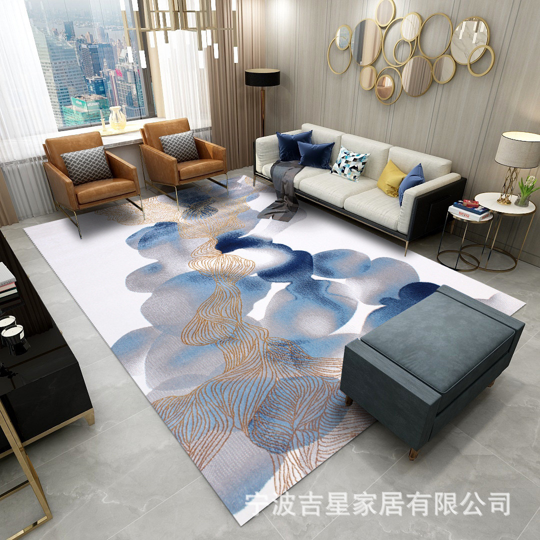 轻奢新中式客厅茶几地毯卧室床边垫简约现代家用时尚机织短绒地毯