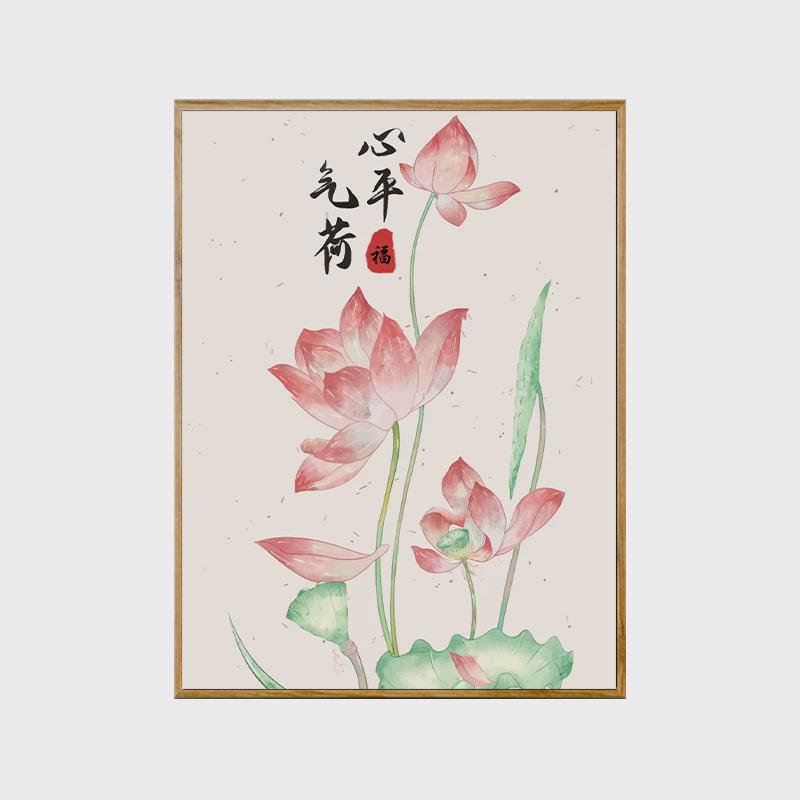 高级感荷花diy数字油画手工填色填充手绘丙烯花卉解闷油彩装饰画图片
