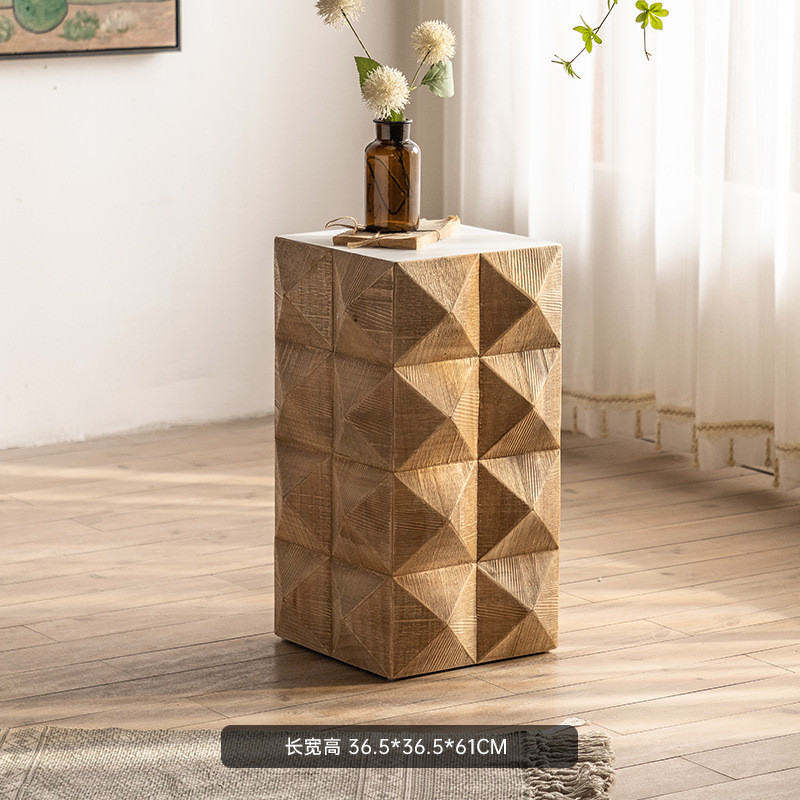 木墩寂风复古做旧沙发边几轻奢创意角几酒吧酒店阳台方形侘小茶几