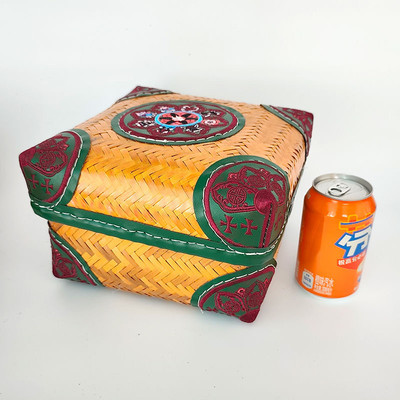 热销竹制品新款藏式竹篮林卡洛玛收纳筐方形干粮糌粑盒手工编织