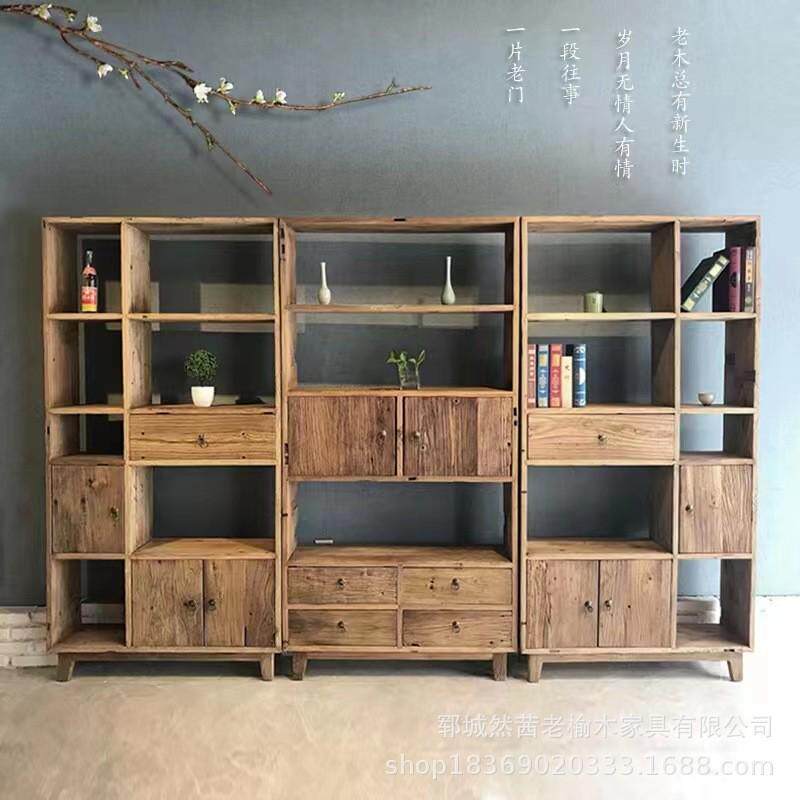 老榆木博古架家居客厅茶叶展示架实木多宝阁置物架玄关装饰书架