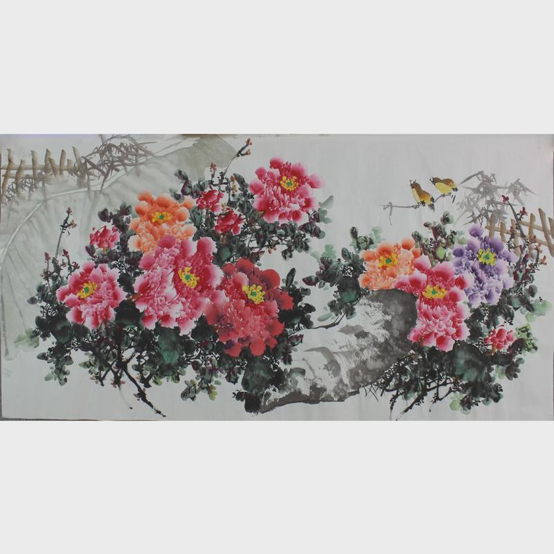 纯手绘国画花鸟画四尺牡丹花富贵背景卧室客厅书房吉祥挂画