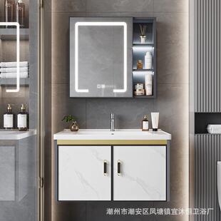 现代简约轻奢吊柜浴室柜组合定制40-100cm尺寸白蓝灰石纹抽屉金双