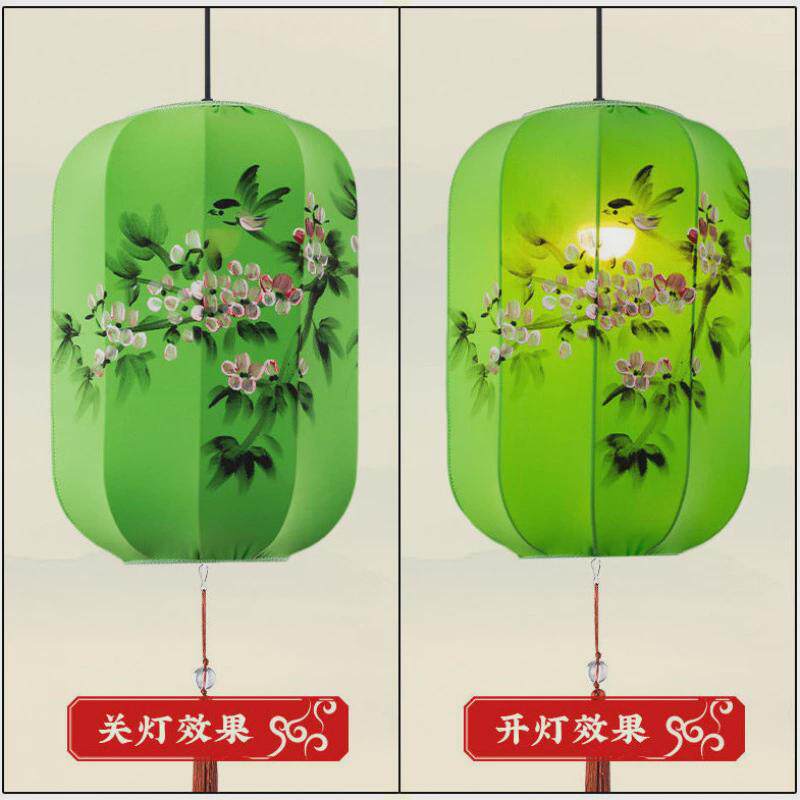 中秋节灯笼中式布艺图案手绘古典婚礼长形吊灯餐厅茶楼夜景装饰