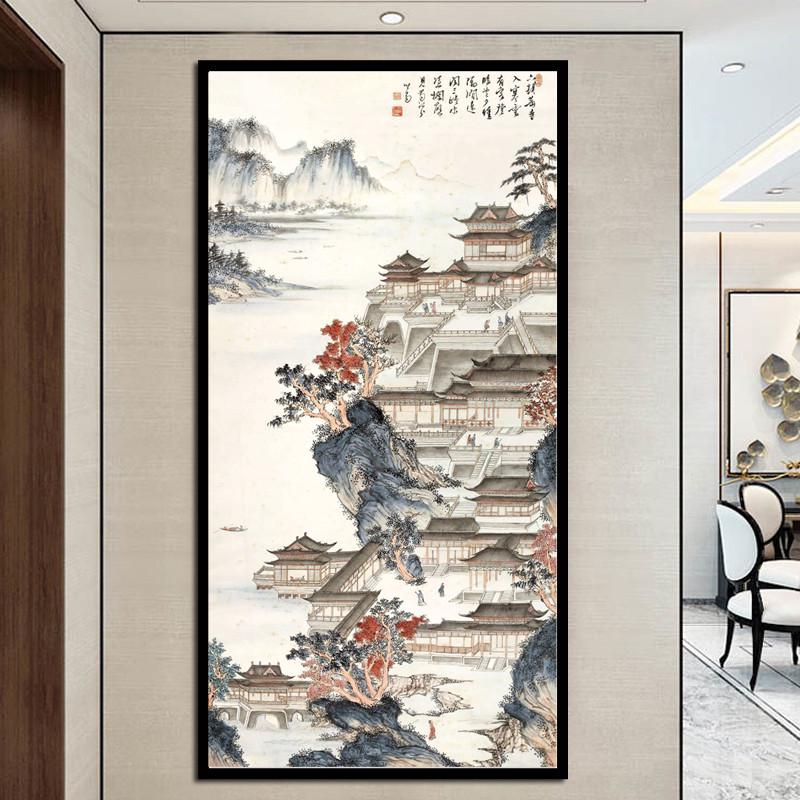 4Y竖版汉苑图十字绣客厅玄关中国风情山水风景画线绣新款自己绣刺