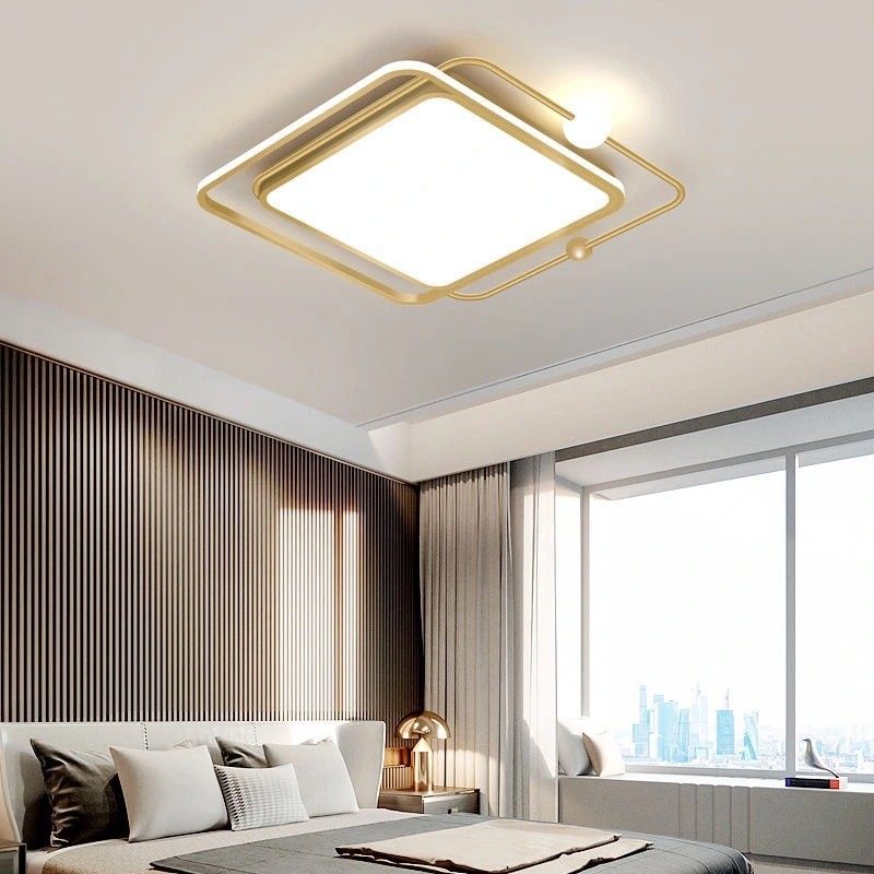 轻奢家用主卧室灯圆形铁艺房间灯现代简约客厅大灯金色led吸顶灯