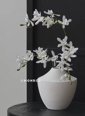 窄口条纹简约ins风白色陶瓷花瓶茶几餐桌办公桌精致水养插花装饰