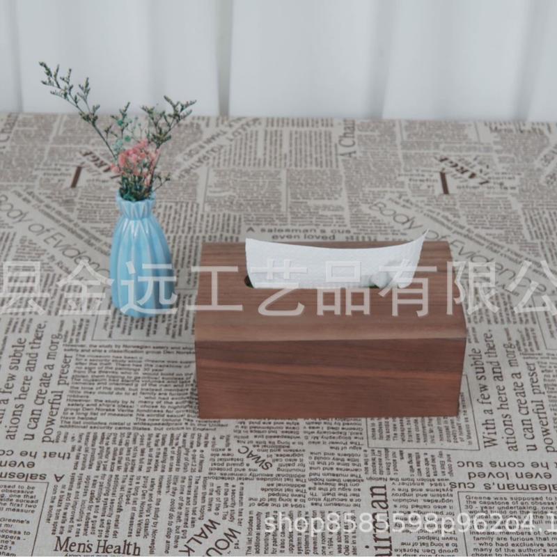 轻奢复古胡桃木收纳盒方形实木抽纸盒家用餐厅木质纸巾储存盒