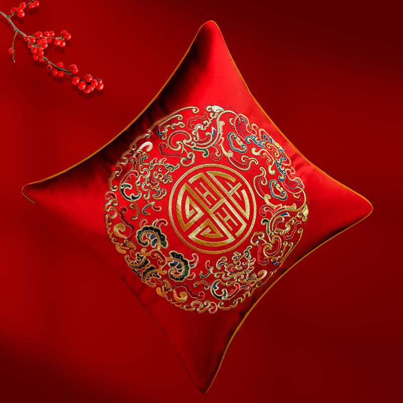 客厅婚房床上靠枕抱枕新中式结婚喜字头套婚庆红色沙发靠垫喜枕套