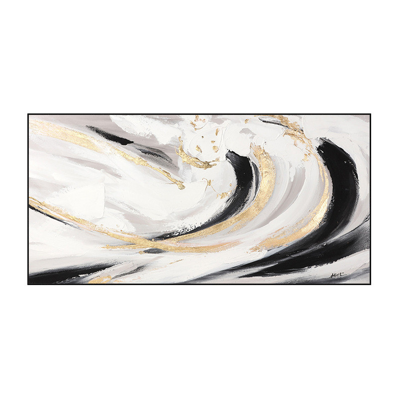 纯手绘现代横幅抽象装饰画大型高级感金箔肌理油画简约客厅墙挂画
