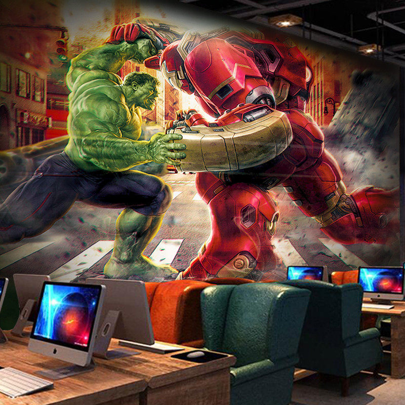 漫威自粘墙贴复仇者联盟背景墙壁纸卧室男生钢铁侠墙纸壁画动漫英
