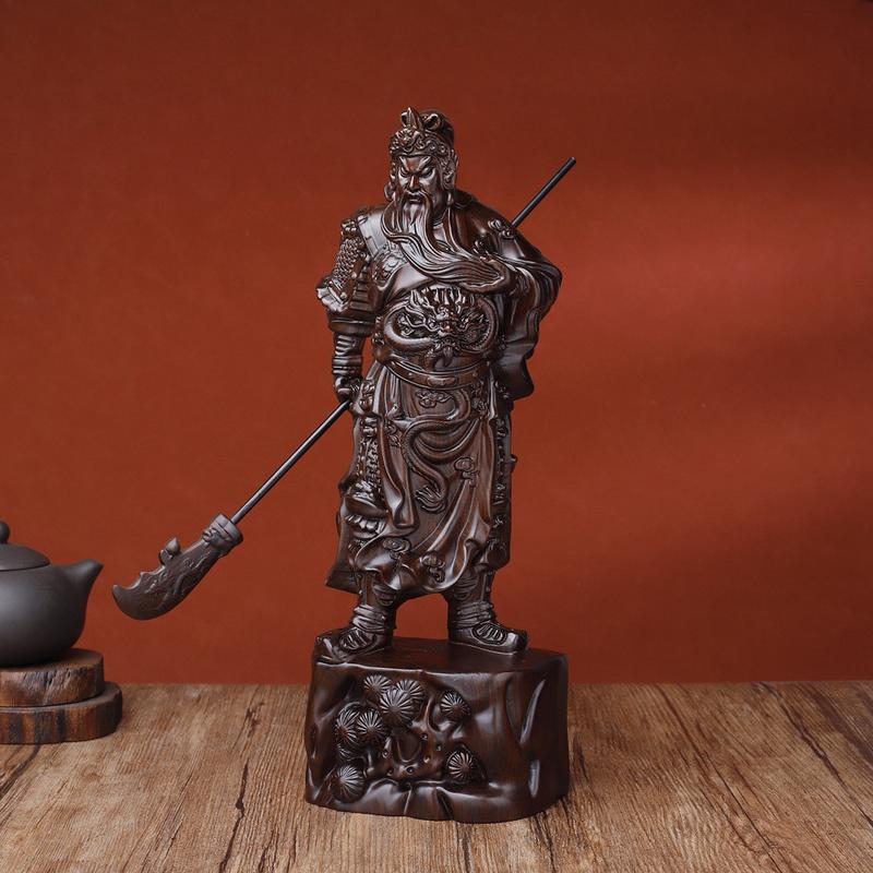 横刀雕刻黑檀木关公财神爷神像家居客厅装饰工艺品客厅摆件礼品