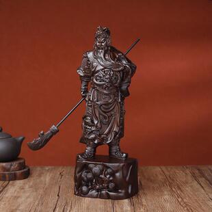 黑檀木雕刻工艺品关公财神爷神像家居客厅装饰横刀客厅摆件礼品