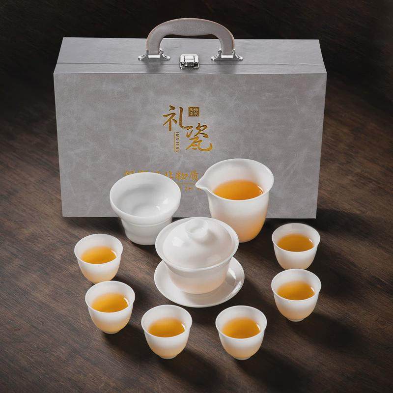 豪峰冰种羊脂玉整套功夫茶具套装瓷轻奢高档白瓷泡茶盖碗茶杯礼品,餐饮具,功夫茶具,淘宝优惠券,粉丝福利购,淘宝优惠卷