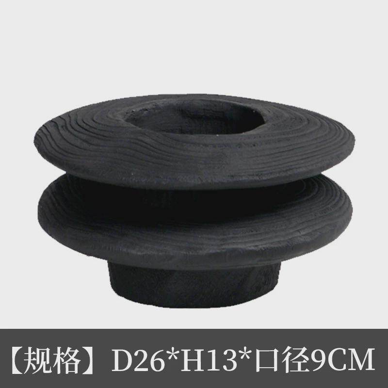 黑色日式侘寂风花瓶仿木纹层叠摆件花器房间客厅博古样板架装饰品