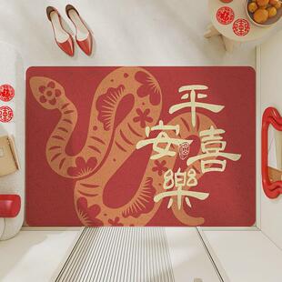 大江新年大红喜庆平安出入pvc地垫入户门耐脏除尘丝圈家居防滑垫