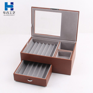 钢笔盒14支皮制双层展示盒钢笔抽屉商务礼品盒pu钢笔收纳盒文具盒