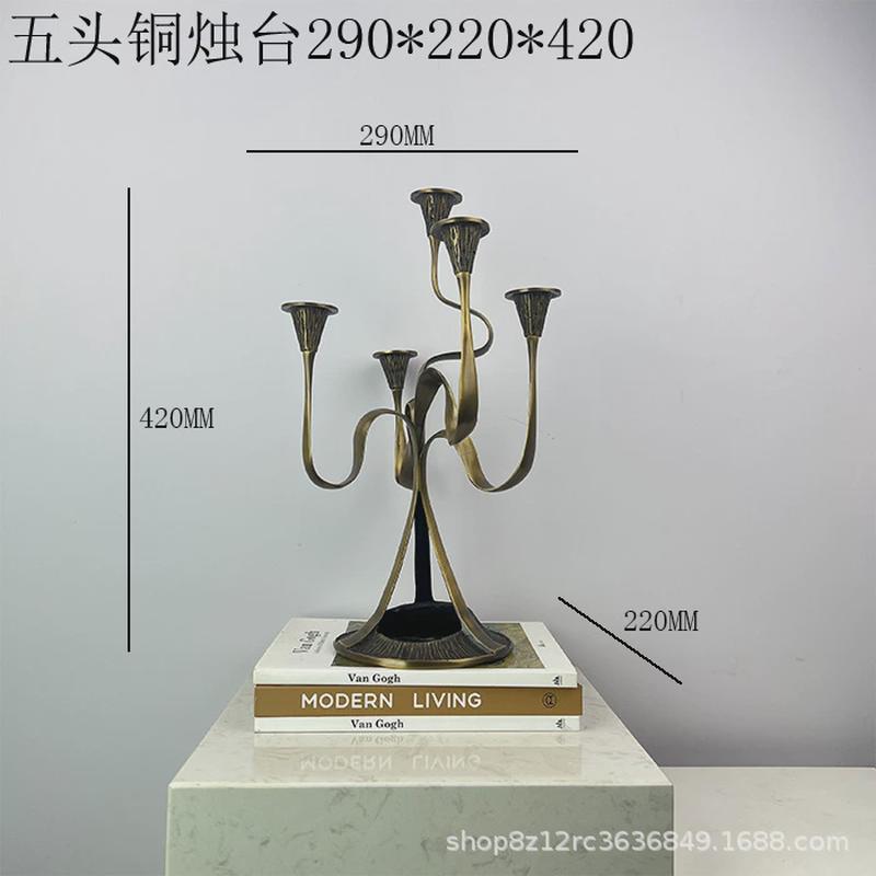 轻奢欧式风格现代金属铜氛围烛台花器客厅餐厅牵牛花感艺术摆件