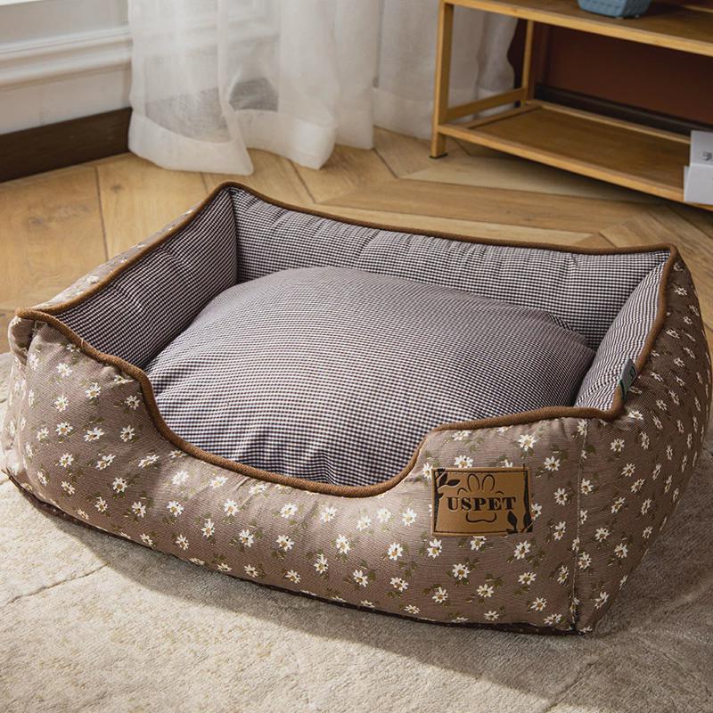 狗窝时尚清新小碎花宠物窝四季通用猫窝小型犬窝方狗窝可拆洗窝