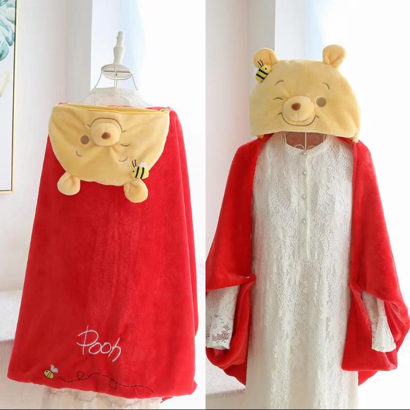 维尼熊午睡披风办公室懒人法空调披肩毛毯四季两用可爱型斗篷毛毯