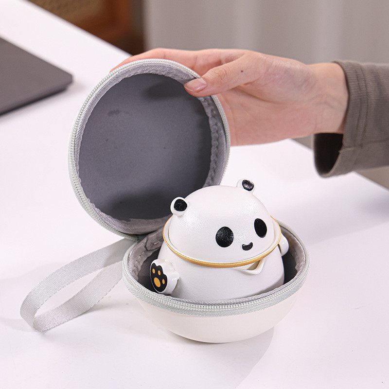 熊猫功夫旅行茶具陶瓷便携式户外露营喝茶装备泡茶快客杯可订logo
