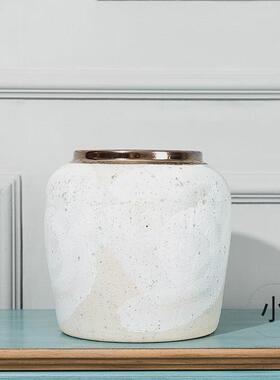 现代简约干花手工插花花瓶中式摆件复古小清新陶瓷白色粗陶罐瓷器