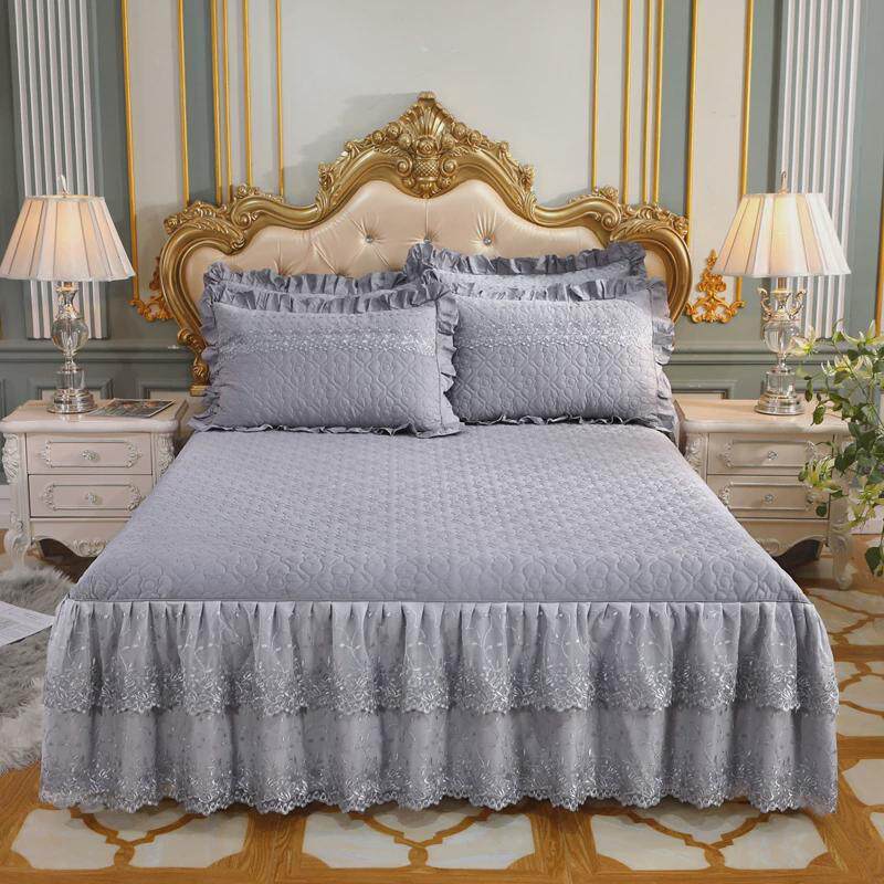 加厚全棉夹棉韩版蕾丝床裙单件纯棉公主床罩三件套防滑裙式床新款