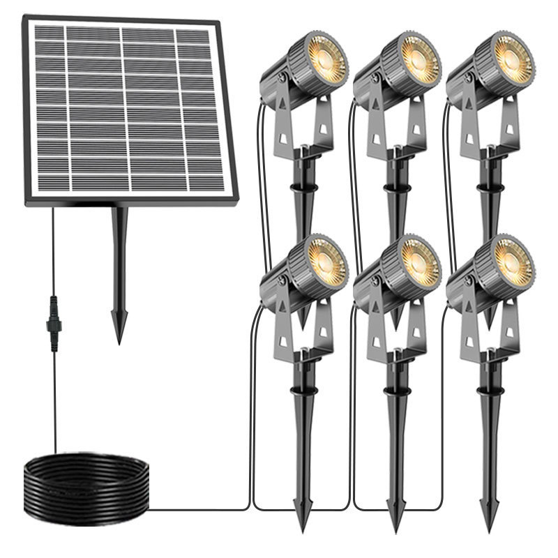 太阳能一拖六聚光灯草坪灯地插户外防水七彩灯定时遥控庭院灯