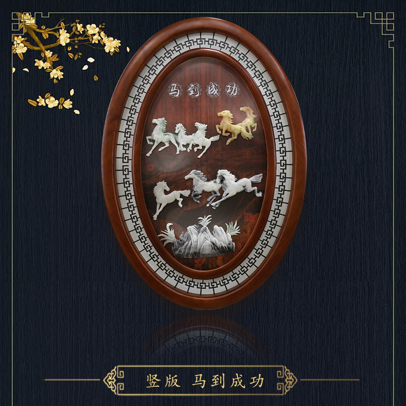 新中式入门玄关画走廊楼道挂画3D立体浮雕画书房画大气时尚玉雕画