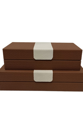现代简约皮质小编织纹装饰盒首饰收纳盒样板间衣帽间梳妆台摆件