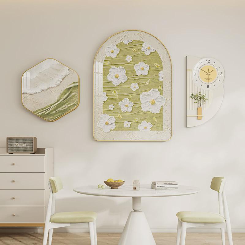 现代风壁画餐厅挂表装饰画餐桌墙面壁挂画饭厅晶瓷轻奢装饰画组合