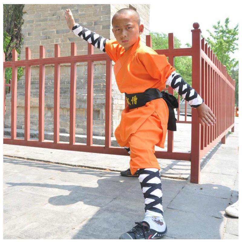 橘红色儿童少林寺武僧服装批发表演服少林武术练练功服大全成人