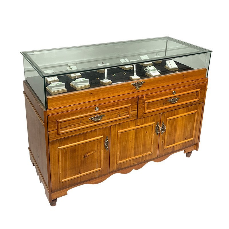 实木珠宝展示柜复古玻璃展柜饰品翡翠首饰陈列柜蜜蜡玉器柜台