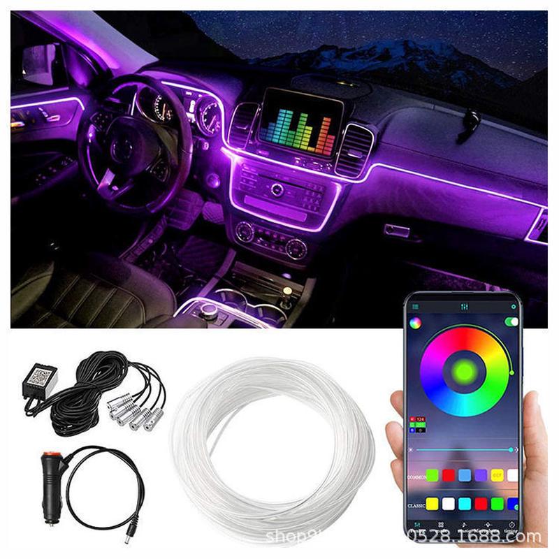 氛围灯七彩汽车LED光纤冷光线声控手机APP摇控气氛脚底灯车载装饰