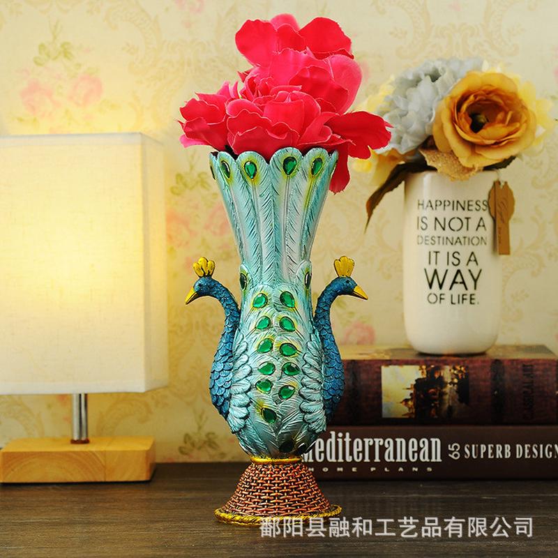 孔雀创意花瓶家居树脂工艺品礼品摆件婚庆用品经典装饰品