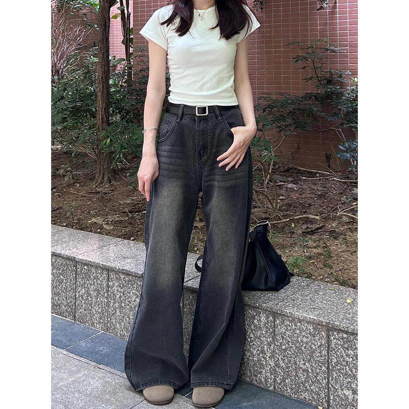 黑灰色直筒女春季新款大码胖mm阔腿裤梨形身材又a又飒,女装/女士精品,大码裤装,淘宝优惠券,粉丝福利购,淘宝优惠卷