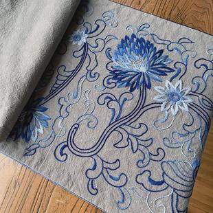 a947蓝莲花手工diy缝纫茶席古风自绣桌布桌旗刺绣手绣花材料包套