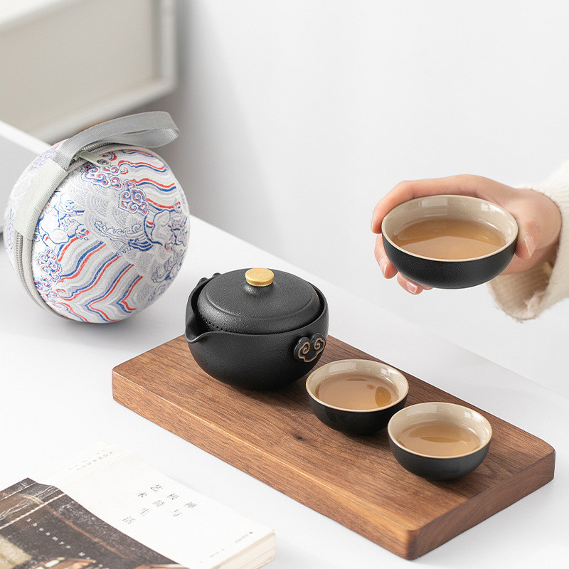 便携式旅行茶具小套装户外简易功夫手抓泡茶壶茶杯随身露营快客杯