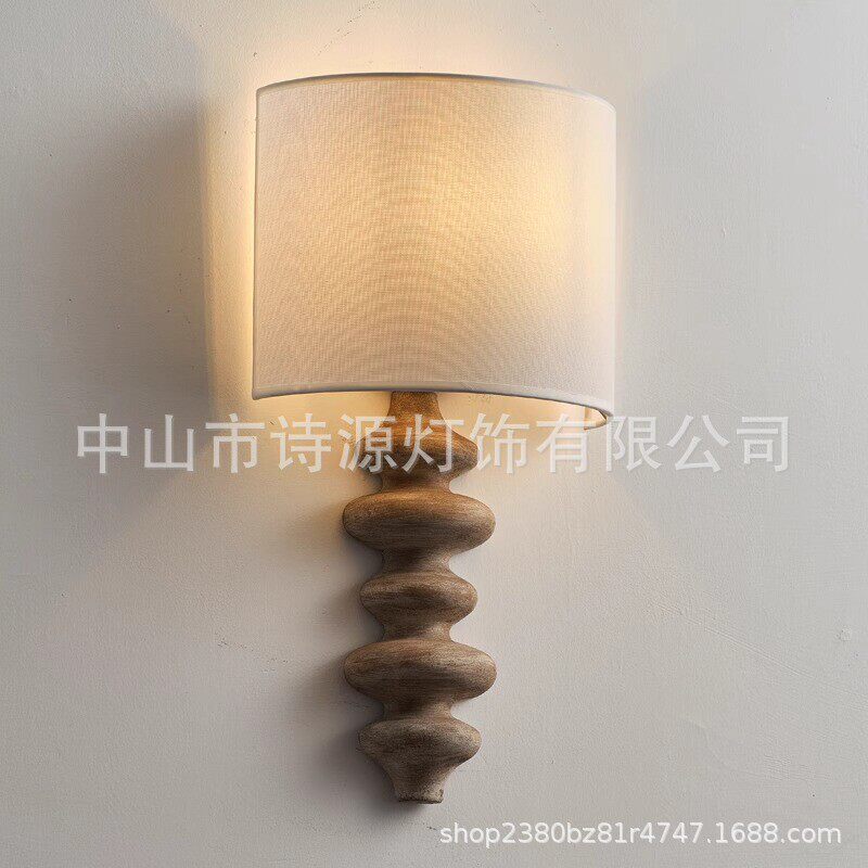 实木布艺壁灯美式复古乡村壁灯法式客厅电视背景墙楼梯卧室实木灯