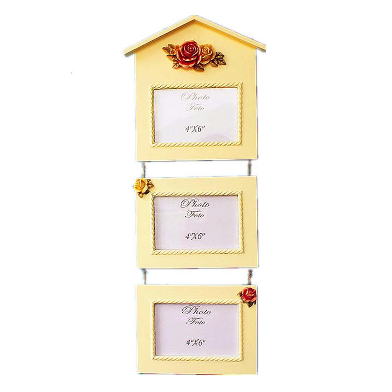 田园经典复古个性三连玫瑰挂墙相框木质6寸像框装饰品创意家居