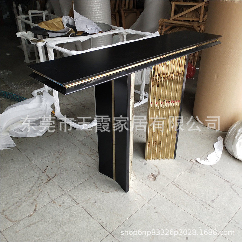 轻奢不锈钢玄关桌子靠墙黑色烤漆金属玄关台现代简约客厅进门条案