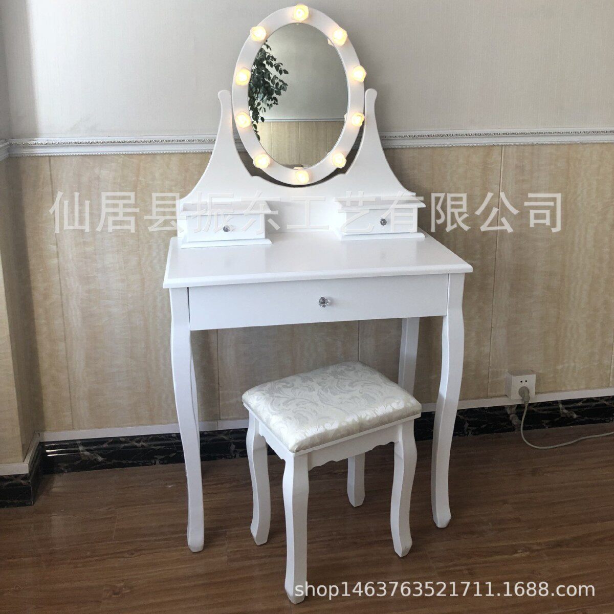 厂家直销网红影楼化妆台带灯时尚卧室简约梳妆台现代白色化妆桌