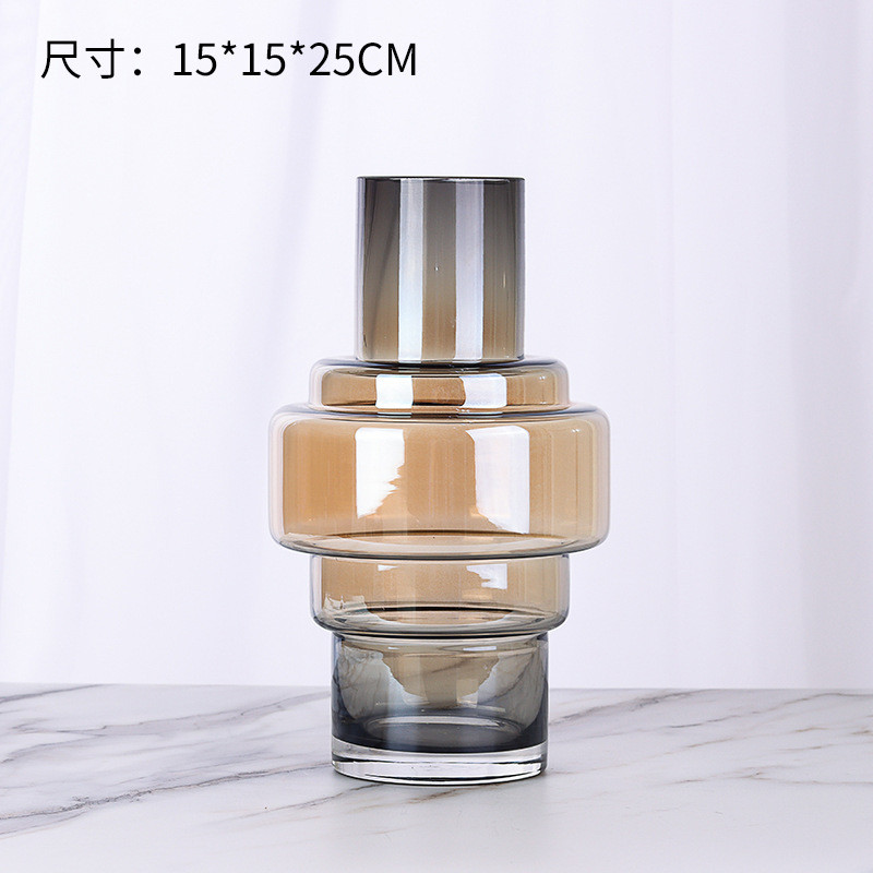 现代北欧轻奢镀彩几何玻璃花瓶工艺品摆件用品样板房软装饰品家居