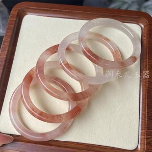 天然新疆金丝玉桃花酿手镯紫罗兰飘花玉镯粉红桃花酿圆条美人镯子