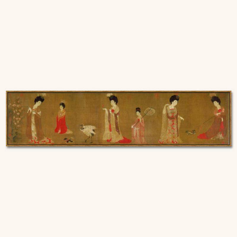 70yfx簪花仕女图新中式床头挂画横幅仿古国画客厅餐厅卧室唐代