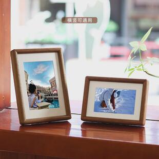 榫卯实木相框6寸黑胡桃木桌面摆台七寸木质挂墙摆件8寸圆角框架