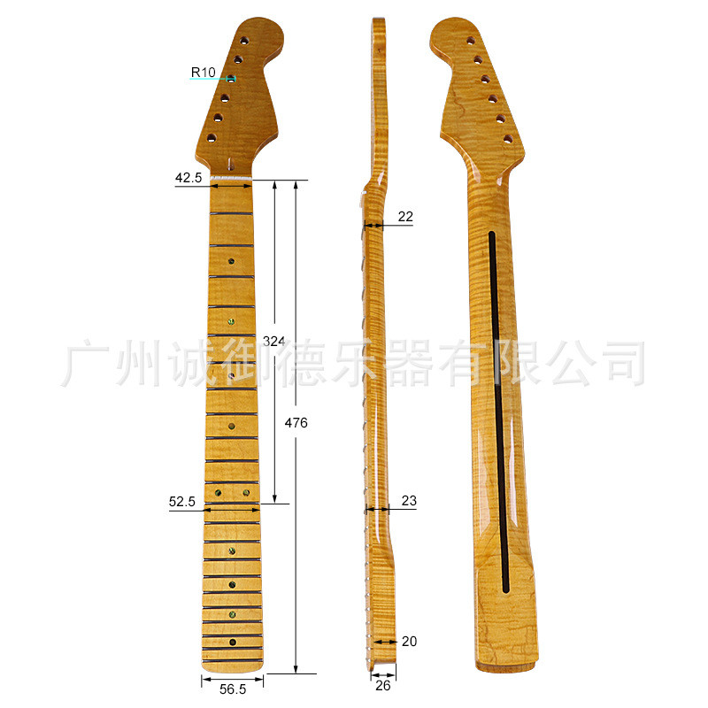6弦22品牛骨st琴颈烤枫琴颈电吉他琴颈加枫亮光哑光虎纹枕吉他柄