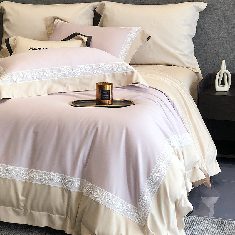 热销秋冬轻奢100支兰精超细旦蕾丝边磨毛裸睡细腻柔软四件套床上