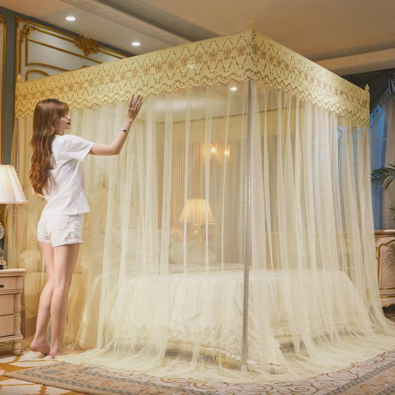 宫廷蚊帐家用2024新款高级卧室夏季三开门帘加厚落地蚊帐婚房纹帐