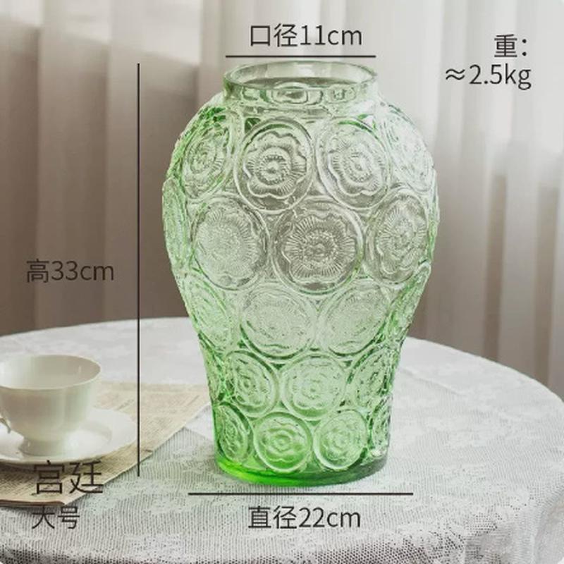 浮雕装饰品花瓶摆件客厅插花水晶透明玻璃轻奢餐桌琉璃批发